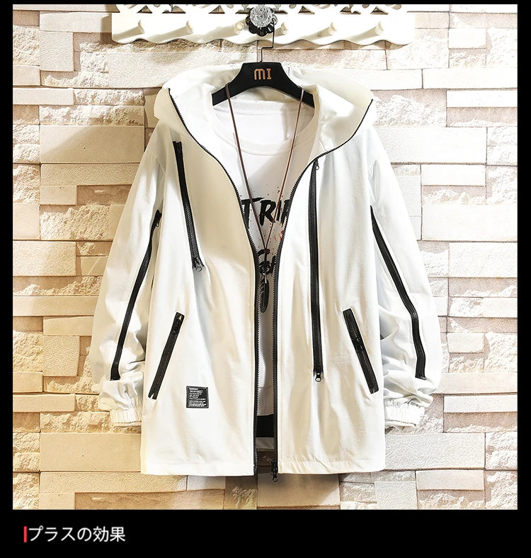 men workwear coat casual strip hoodids jacket unisex fashion hooded zipper tops outwear breathable waterproof windproof workwear unique default style 234