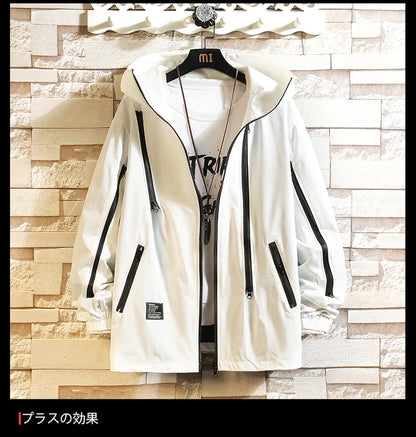 men workwear coat casual strip hoodids jacket unisex fashion hooded zipper tops outwear breathable waterproof windproof workwear unique default style 234