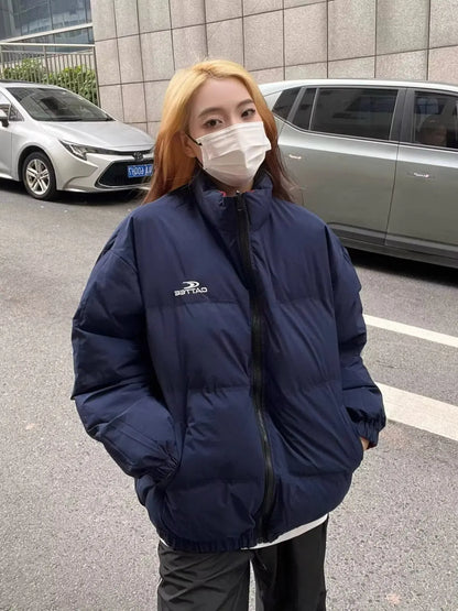 Winter Double Sided Parkas Women Men Thick Warm Patchwork Cotton Padded Coat High Street Loose College Stand Collar Outwear New Street King Limited