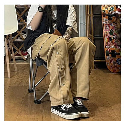 Fashionable Korean style gothic buttoned overalls pants men summer Harajuku street y2k hip hop casual retro sports pants Street King Limited