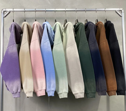Autumn and Winter Washing Spray Dyeing Baggy Hoodies Distressed Hip Hop Gradient Men's and Women's Oversize Hooded Sweatshirts Street King Limited