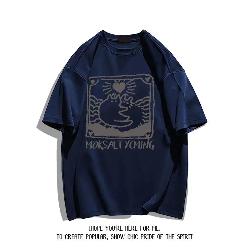 Summer fashion brand pure cotton fashion creative casual fun cat print student party men's and women's short-sleeved T-shirt ins Street King Limited