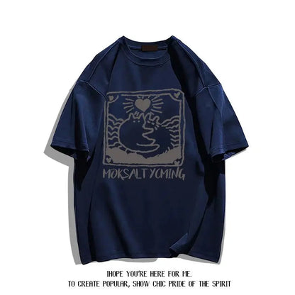 Summer fashion brand pure cotton fashion creative casual fun cat print student party men's and women's short-sleeved T-shirt ins Street King Limited