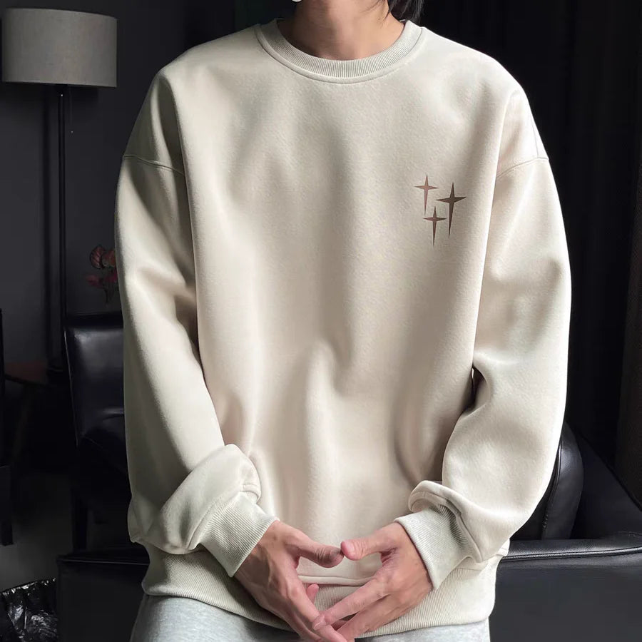 Trendy Korean Personalized Street Sweatshirt Men American Fashion Brand High Street Hip Hop Letter Round Neck Long Sleeved Top Street King Limited