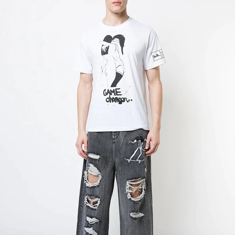 HACULLA T Shirts Men Woman Spring Summer White 1:1 Good Quality O-Neck Casual Vintage Top Tees Street King Limited