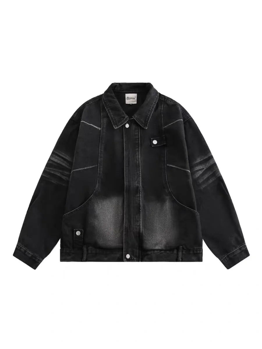 high street washed denim jacket mens 2024 spring trend oversize hip hop male coats color blocking motorcycle street outwear y2k unique jeans style 3640