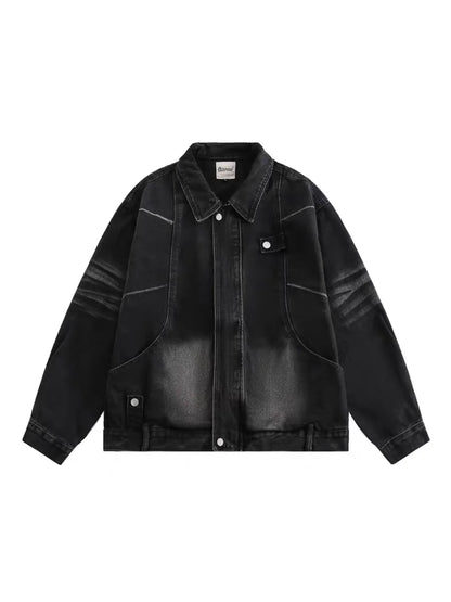 high street washed denim jacket mens 2024 spring trend oversize hip hop male coats color blocking motorcycle street outwear y2k unique jeans style 3640