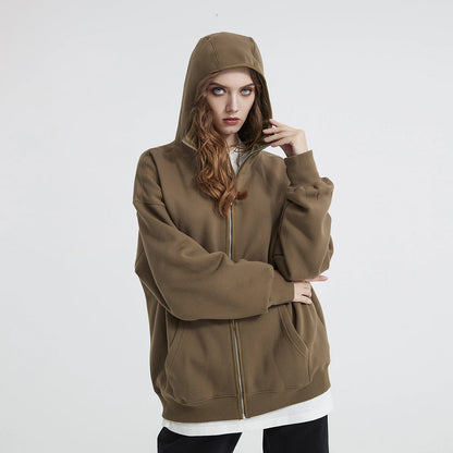Streetwear Solid Color Ninja Zipper Hoodies Men's Fleece Turtleneck Cardigan Outdoor Oversized Hoody Plus Velvet Charge Coat Street King Limited