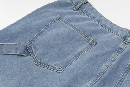 new contrast color pockets washed blue baggy denim trousers mens and women straight patchwork loose casual jeans oversize cargos unique cargo style 185