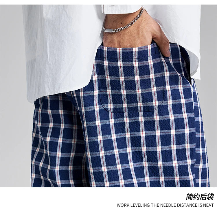 men women american streetwear fashion loose plaid wide leg straight pant boyfriend button down sports casual pants trousers unique default style 1416