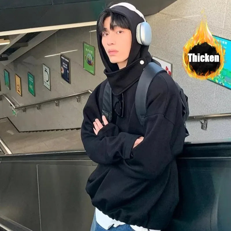 Solid Color Hoodies Men Women Japanese Loose Pullovers Sweatshirt Harajuku Detachable Neck Hoodie Autumn Spring Casual Overcoats Street King Limited