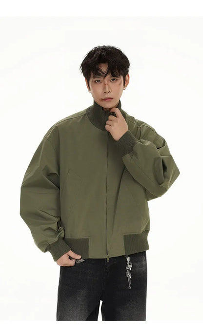 short design stand collar bomber jacket men korean streetwear fashion loose casual vintage bomber jacket coat cityboy outerwear unique shorts style 513