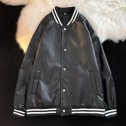 popular unisex basuball jacket fashion solid color lozenge pattern bomber jacket comfortable casual female clothing clean everyday pants
