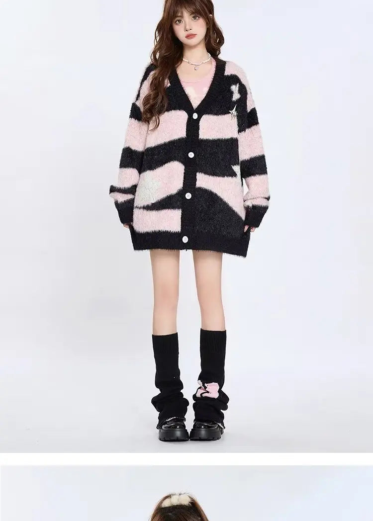 Knitted Cardigan Sweater Men Women Autumn Patchwork Knitted Jumpers Harajuku Loose Hip Hop Streetwear Y2K Star Pattern Jackets Street King Limited