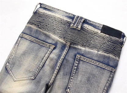 distressed washed pleated denim jean pants new fashion biker jeans streetwear casual slim pants jogger y2k mens skinny joggers unique joggers style 3143