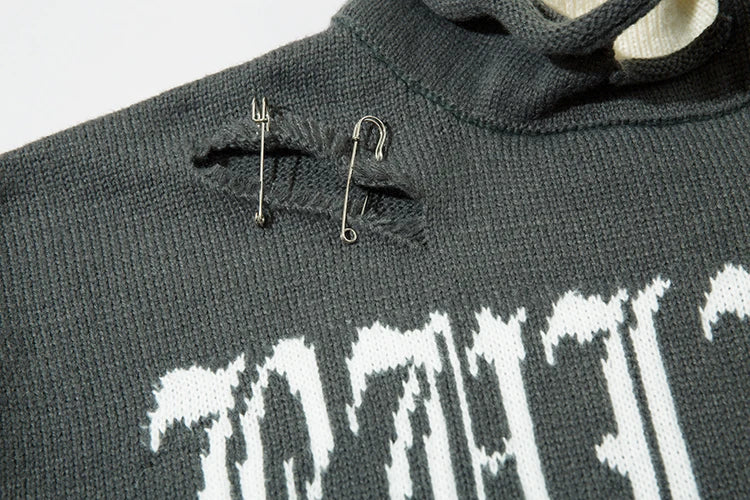 Men Knitted Sweater Harajuku Fake Two Pieces Loose Sweater Casual Ripped Holes Shoulder Long Sleeve Pullover Streetwear Sweaters Street King Limited