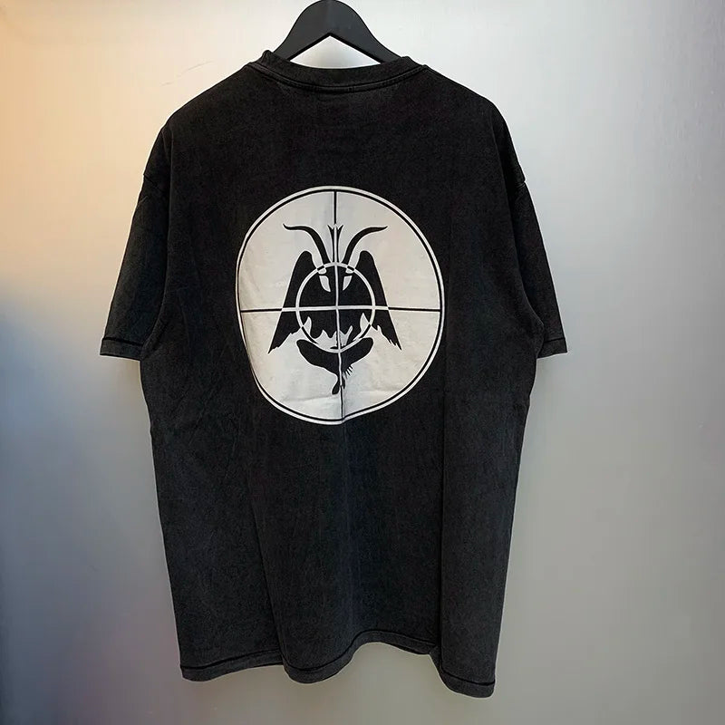 2024ss Sheep Lion Head Printing T Shirt Michael Men Woman Good Quality Vintage Wash Black O-Neck Loose Casual Tops Tee Street King Limited