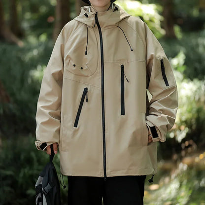 mens vintage waterproof outdoor functional jacket windbreaker camping sports elastic hoodie jackets autumn new fashion overcoat clean everyday pants
