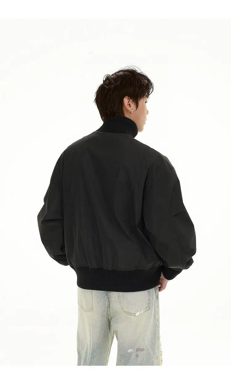 short design stand collar bomber jacket men korean streetwear fashion loose casual vintage bomber jacket coat cityboy outerwear unique shorts style 536