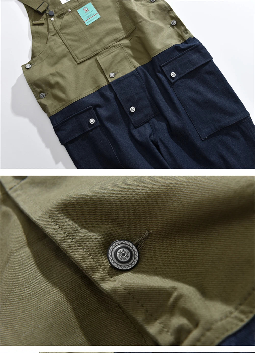 2023 summer cargo overalls pants men patchwork denim jumpsuits loose work pants solid color casual streetwear cargo trousers unique cargo style 4333