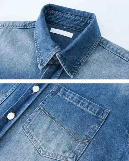 summer trend mens set shoulder padded short sleeved denim shirt quick drying casual pants 2 pcs set american retro street suit unique jeans style 3900