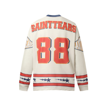 2024 Vintage Retro SM Brand Fashion Jersey Style Print Cotton High-Street Casual Loose Long Sleeve Sweater Pullover Sweatshirt Street King Limited