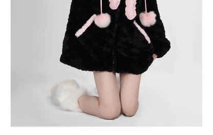 Harajuku Little WildCat Hoodies Women Bodysuit Black Tie Bowknot Cute Loose Goth Coat Y2k Style Kawaii Winter Clothes Women Street King Limited