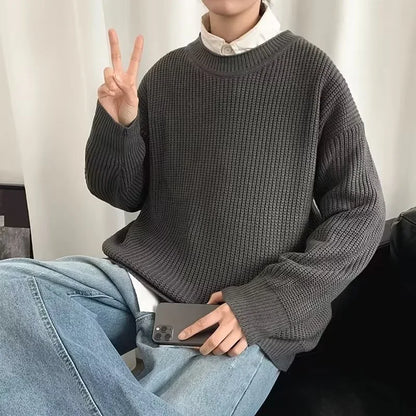 2023 Autumn Crew Neck Solid Color Pullover Sweaters For Men Casual Y2K Knitted Sweater High Street Fashion Jumpers Hombre Street King Limited
