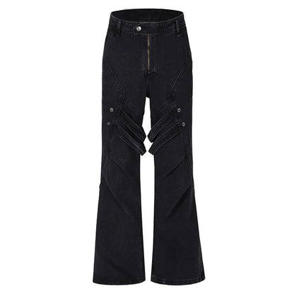 Men Jeans Retro Splicing Micro-Flared Denim Trousers American High Street Cargo Pants Y2K Harajuku Vintage Streetwear Unisex Street King Limited