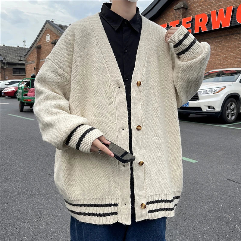 2023 British Retro Cardigan Sweater New Korean Harajuku Academic Knitted Sweater Pullover Hip Hop Streetwear Loose Knitwear Tops Street King Limited