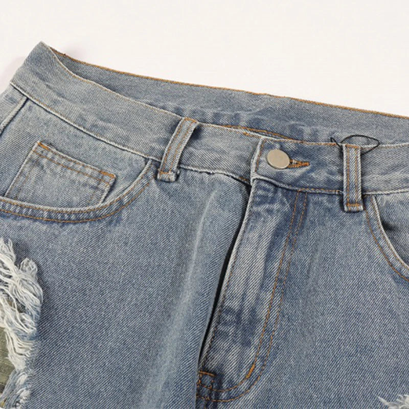 side destroyed ripped holes denim jeans pants mens casual patchwork camouflage loose straight joggers hip hop streetwear jeans unique joggers style 3060