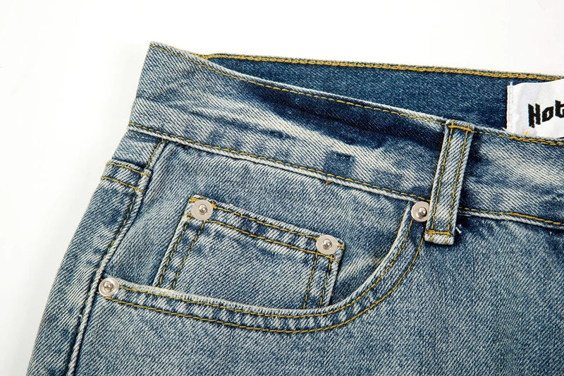 ripped hole distressed black blue washed mens jeans straight casual baggy pockets pencil pants streetwear loose denim trousers unique jeans style 1880
