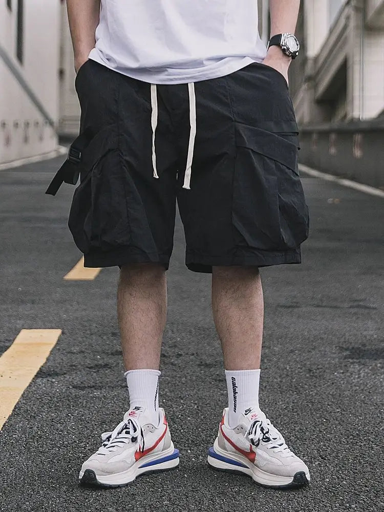 Korean trendy brand personality printed short sleeved T shirt Fashion street Y2K men and women straight functional work shorts Street King Limited