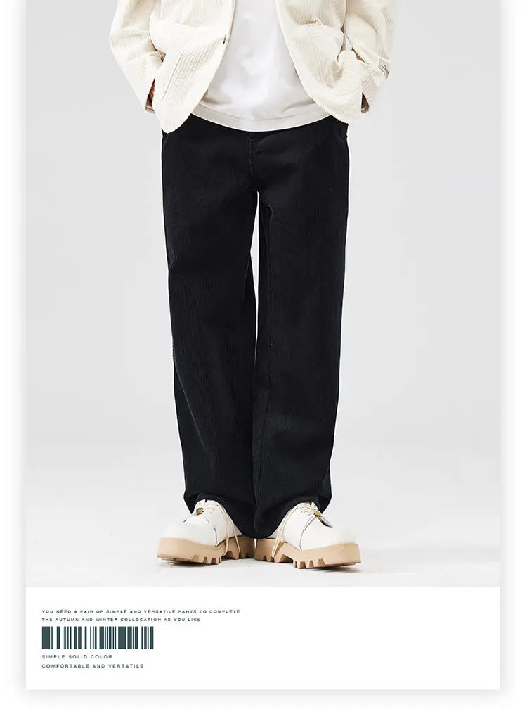 corduroy pants mens fashion loose casual straight large size wide leg baggy trousers office man commuter business corduroy pant unique default style 2061