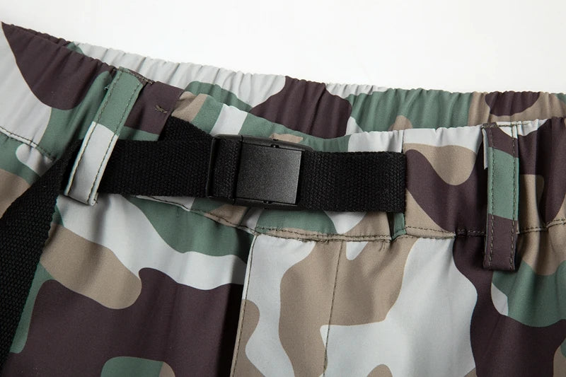 Street Wear Functional Camouflage Cargo Trousers Men Waterproof Pockets Pleated Zip Up Tapered Pants Nylon Belt Men's Clothes Street King Limited