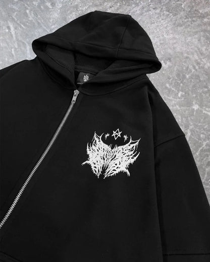 Y2k American Hip-hop Rock Dark Style Oversized Hoodie Men Street Harajuku Retro Casual All-match Zipper Sweatshirt Women Street King Limited