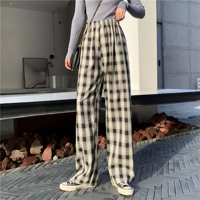Checkered Pants Plaid Women's Free Shopping Loose Straight Wide-leg Wild Straight Casual Plaid Street King Limited
