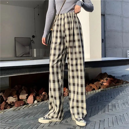 Checkered Pants Plaid Women's Free Shopping Loose Straight Wide-leg Wild Straight Casual Plaid Street King Limited
