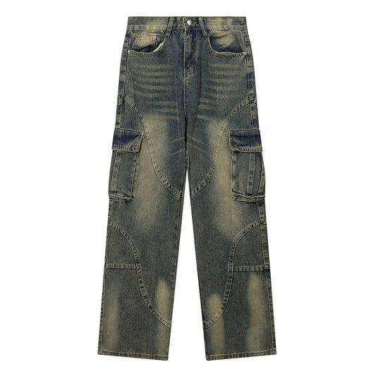 Men Blue Baggy Jeans Curved Patchwork Street Cargo Pants Harajuku Vintage Y2K Oversize Loose Casual Denim Trousers Unisex Street King Limited