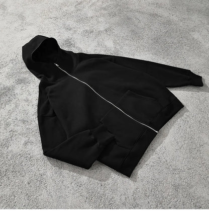 Streetwear Solid Color Ninja Zipper Hoodies Men's Fleece Turtleneck Cardigan Outdoor Oversized Hoody Plus Velvet Charge Coat Street King Limited