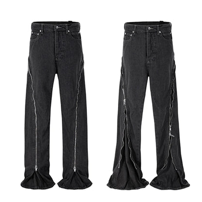 ro style spiral long zipper straight baggy jeans for men and women streetwear y2k pantalones hombre casual denim trousers unique jeans style 3403