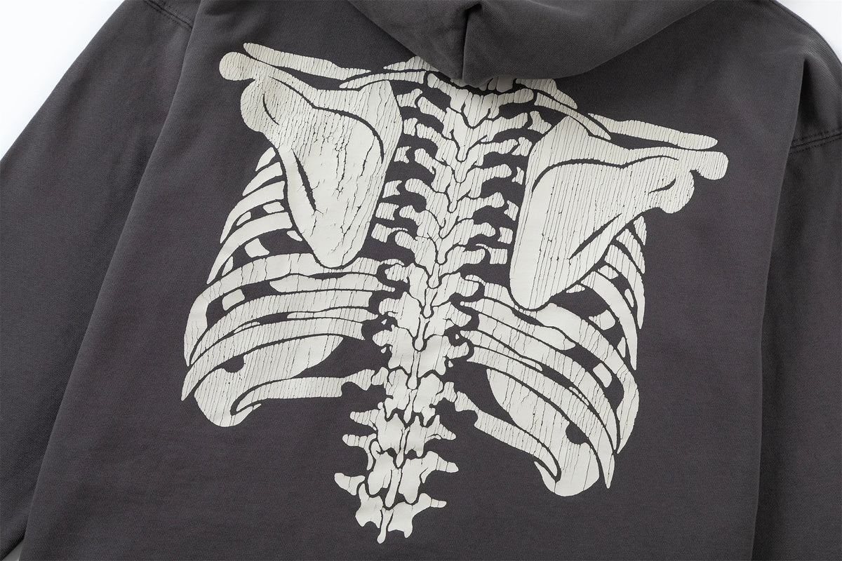 2024 SM Skeleton Rib Cracked Printed Hoodie High Street Washed Outdated Couple Loose Hoodies Street King Limited