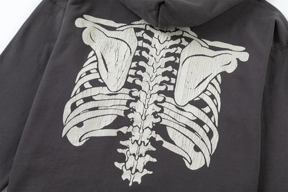 2024 SM Skeleton Rib Cracked Printed Hoodie High Street Washed Outdated Couple Loose Hoodies Street King Limited