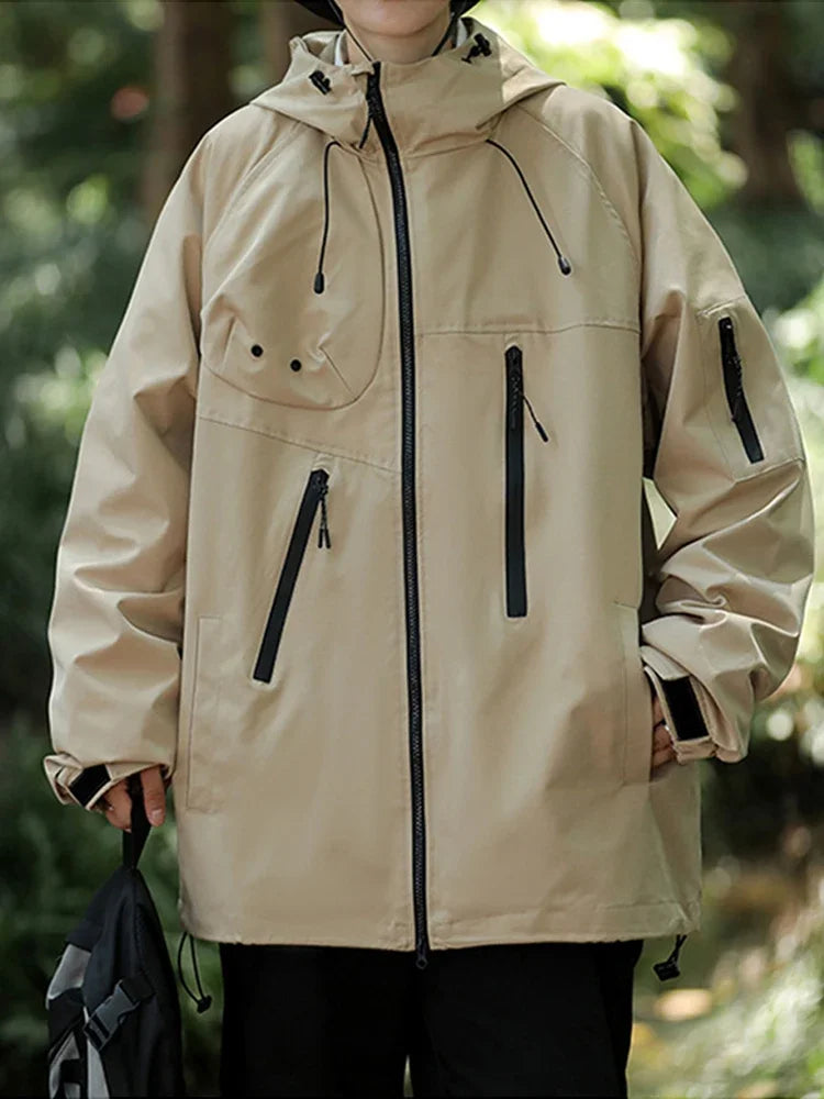 mens vintage waterproof outdoor functional jacket windbreaker camping sports elastic hoodie jackets autumn new fashion overcoat unique default style 158