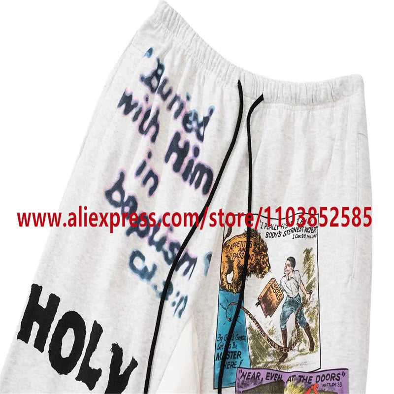 2024 autumn winter vintage casual sports pants mens letter illustration printed loose drawstring leg strap high street hip hop unique default style 1620
