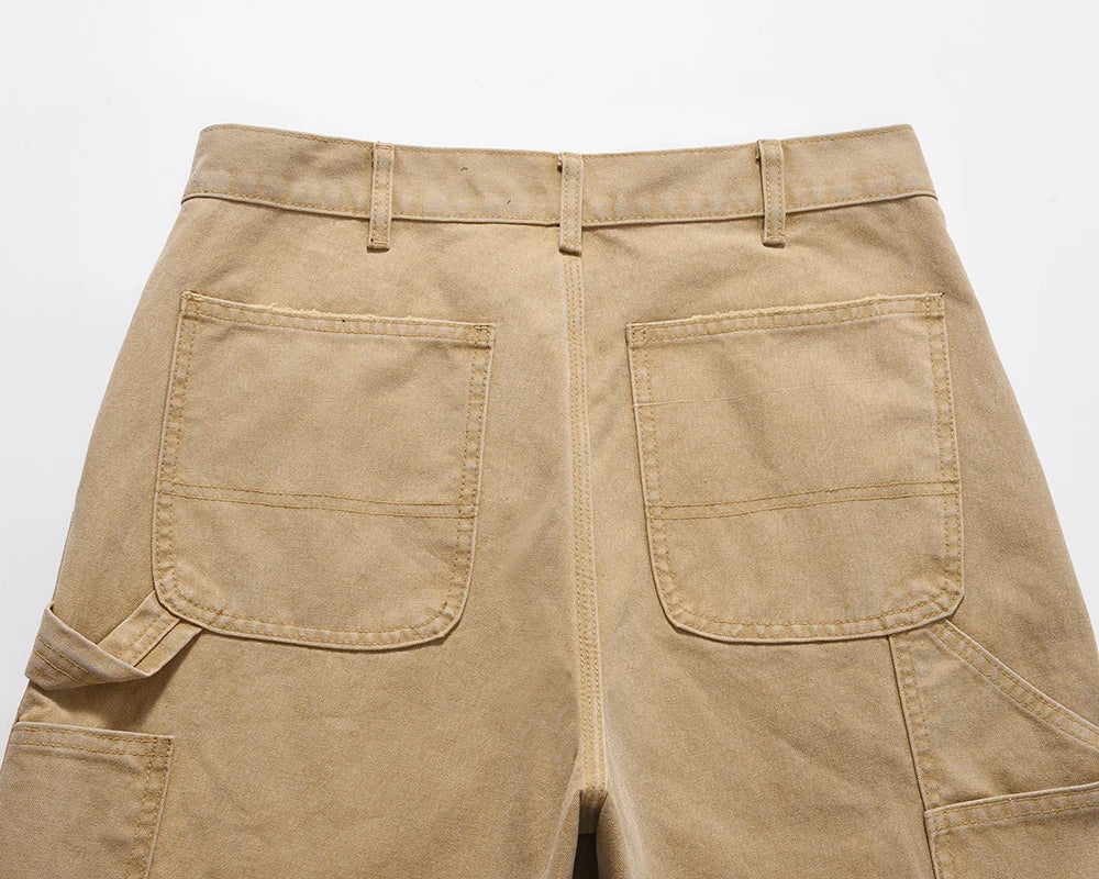 y2k sashes pockets solid color cleanfit cargo shorts mens summer wide leg streetwear baggy knee length pants oversized unique cargo style 239