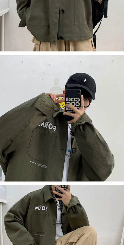 retro japanese workwear vintage style jacket mens spring and autumn korean version trendy handsome loose handsome jacket tops unique default style 4921