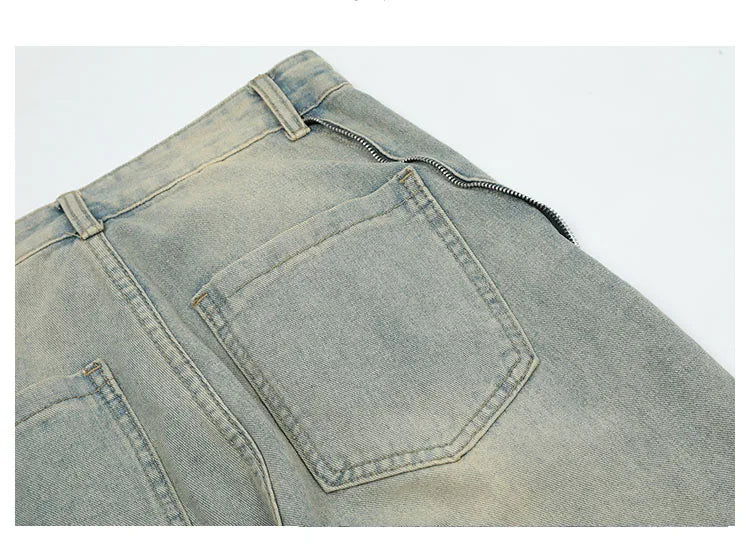 retro washed denim jean pants 2023 new casual zipper open loose straight jeans hip hop y2k pants mens jeans streetwear joggers unique joggers style 3208