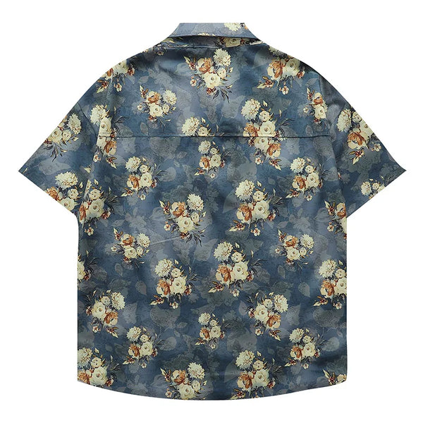 Men Shirts Sclassic Flower Pattern Retro Tops Casual Loose Fashion Clothing  Harajuku Style Versatile Shirts Unisex Street King Limited