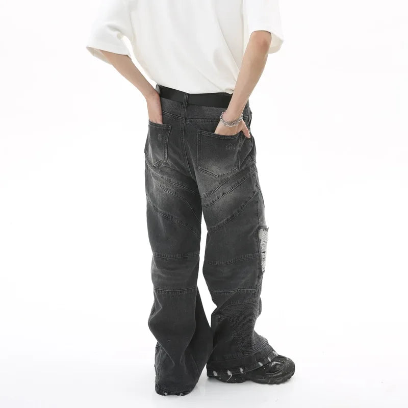 fashion loose streetwear denim jeans new casual wide legs straight jean pants hip hop ripped joggers baggy jeans men clothing streetwear sweatpants